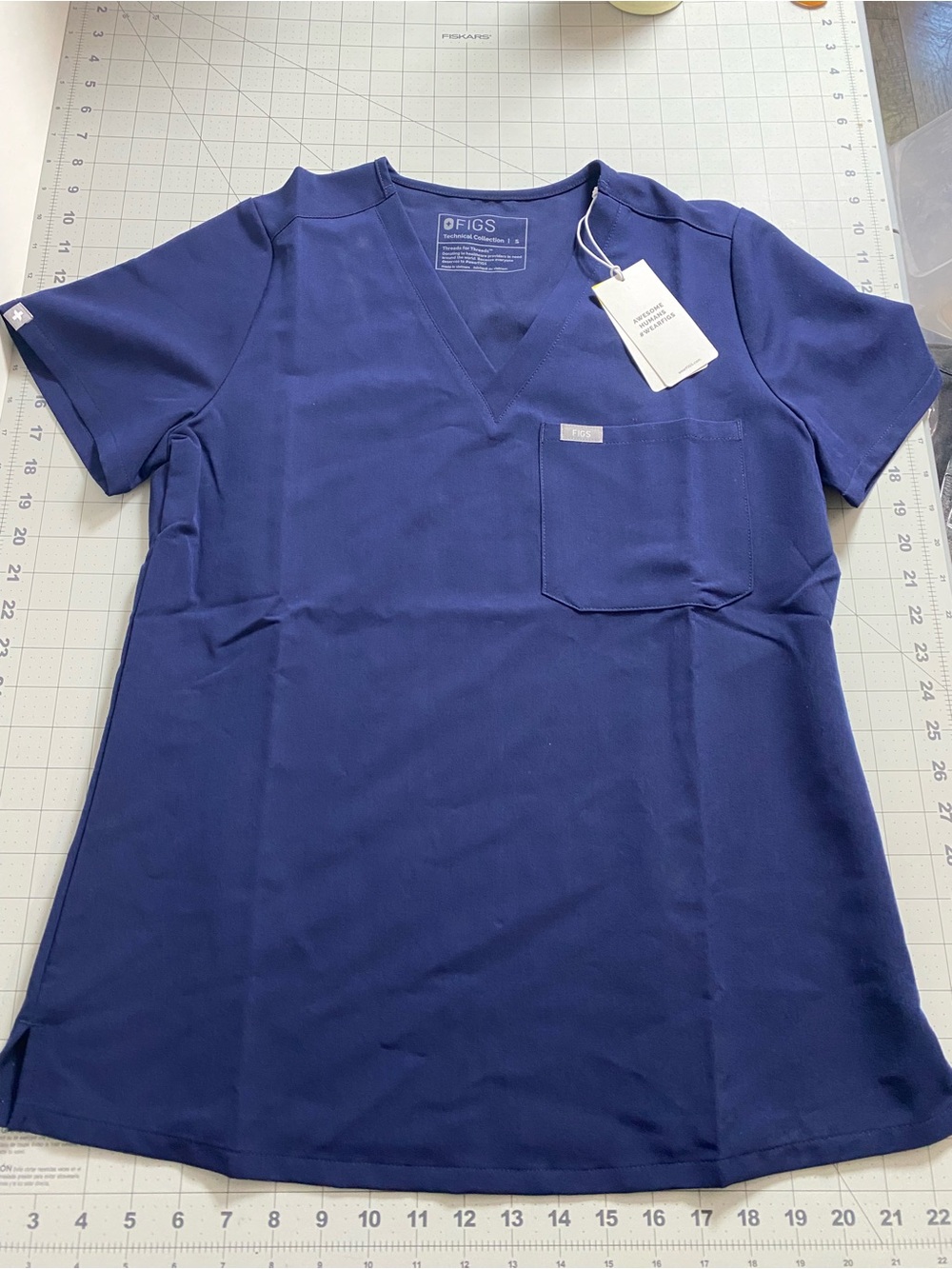 FIGS Women's Navy V-Neck Scrub Top with Pocket